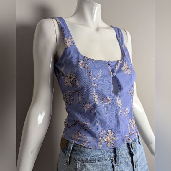 Bar III Floral tank top purple button front mesh size xsmall - Picture 8 of 8